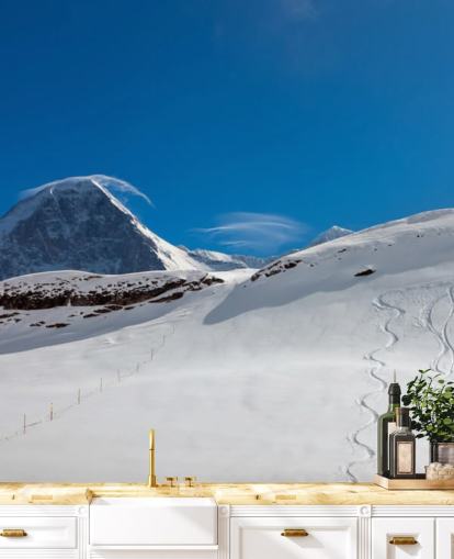 blå och vit anpassningsbar bergstapet kallad Eiger för sovrum, mangrottor och hemmakontor