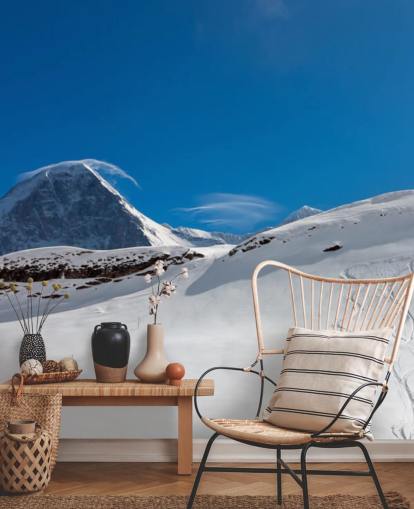 blue and white customizable mountain wallpaper called The Eiger for bedrooms, man caves and home offices