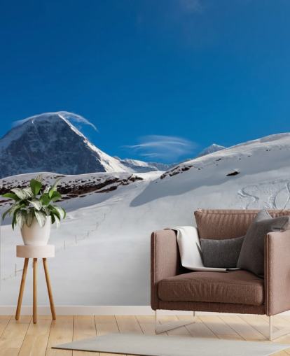 blue and white customizable mountain wallpaper called The Eiger for bedrooms, man caves and home offices
