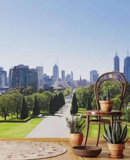 vista di melbourne da melbourne gardens carta da parati