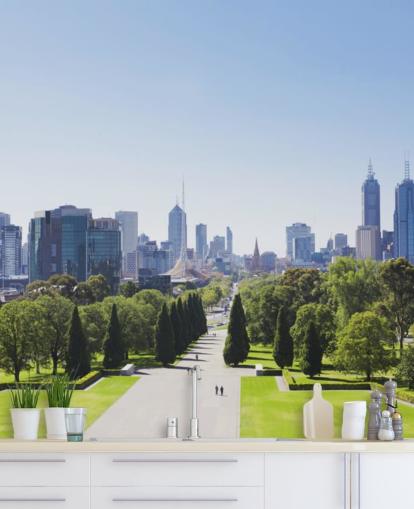 vista di melbourne da melbourne gardens carta da parati