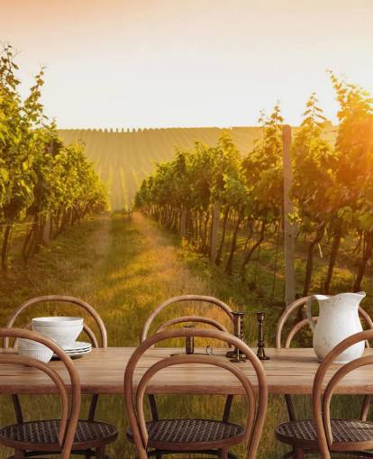 Sunrise over a vineyard mural