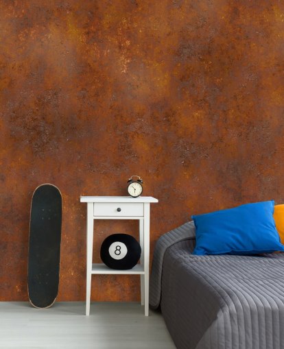 carta da parati in metallo personalizzabile in rame arancione chiamata Rust Effect per cucine 