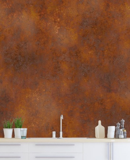 orange copper customisable metal wallpaper called Rust Effect for kitchens 