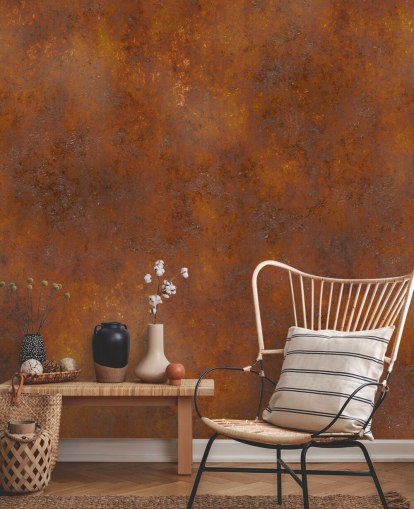 Personalisierbare Metalltapete aus orangefarbenem Kupfer namens Rust Effect für Küchen 