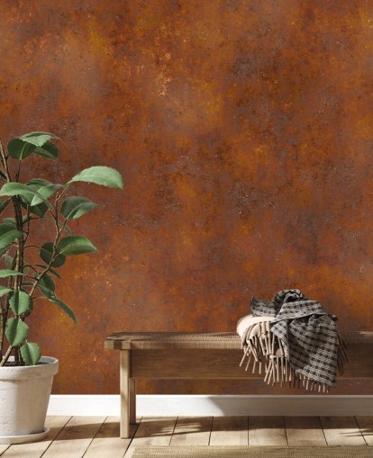 oranssi kupari mukautettava metallitapetti nimeltä Rust Effect keittiöihin 