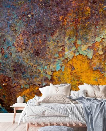 mural de papel de parede de ferrugem personalizável em cobre laranja chamado Core of Corrosion para cozinhas e salões mural de papel de parede de ferrugem personalizável em cobre laranja chamado Core of Corrosion para cozinhas e salões