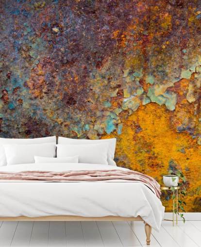 mural de papel de parede de ferrugem personalizável em cobre laranja chamado Core of Corrosion para cozinhas e salões mural de papel de parede de ferrugem personalizável em cobre laranja chamado Core of Corrosion para cozinhas e salões