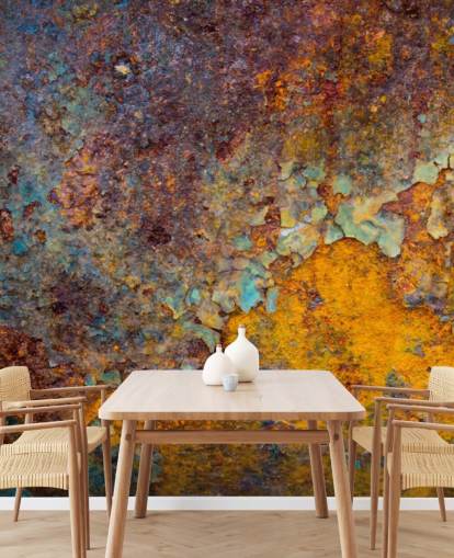 oranje koperen aanpasbare roestbehangmuurschildering genaamd Core of Corrosion voor keukens en lounges oranje koperen aanpasbare roestbehangmuurschildering genaamd Core of Corrosion voor keukens en lounges