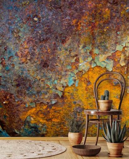 Personalisierbare Rosttapete aus orangefarbenem Kupfer mit dem Namen Core of Corrosion für Küchen und Lounges