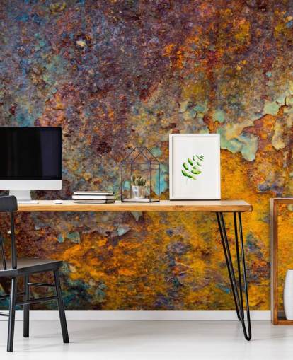 Personalisierbare Rosttapete aus orangefarbenem Kupfer mit dem Namen Core of Corrosion für Küchen und Lounges Personalisierbare Rosttapete aus orangefarbenem Kupfer mit dem Namen Core of Corrosion für Küchen und Lounges