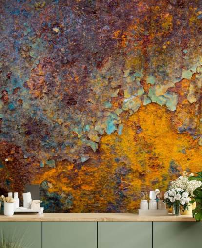 oranje koperen aanpasbare roestbehangmuurschildering genaamd Core of Corrosion voor keukens en lounges oranje koperen aanpasbare roestbehangmuurschildering genaamd Core of Corrosion voor keukens en lounges
