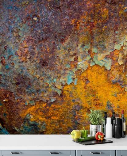 oranje koperen aanpasbare roestbehangmuurschildering genaamd Core of Corrosion voor keukens en lounges oranje koperen aanpasbare roestbehangmuurschildering genaamd Core of Corrosion voor keukens en lounges