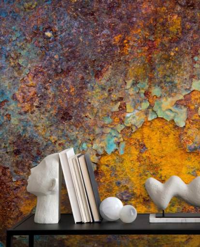 orange copper customisable rust wallpaper mural called Core of Corrosion for kitchens and lounges