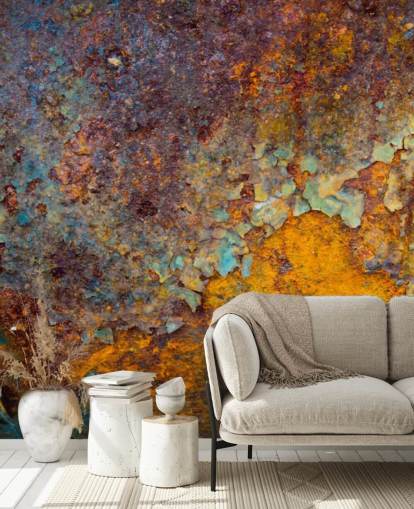 carta da parati murale personalizzabile in rame arancione chiamata Core of Corrosion per cucine e salotti