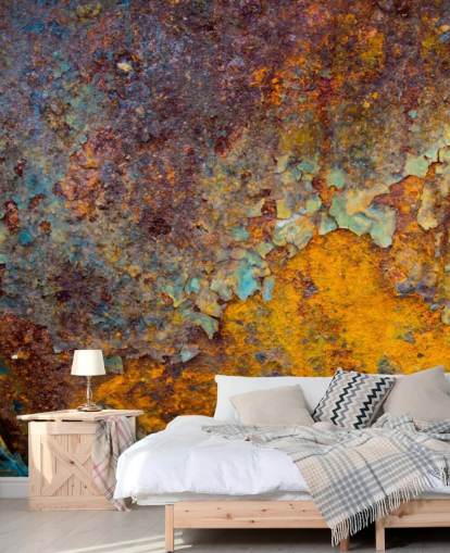 orange copper customisable rust wallpaper mural called Core of Corrosion for kitchens and lounges