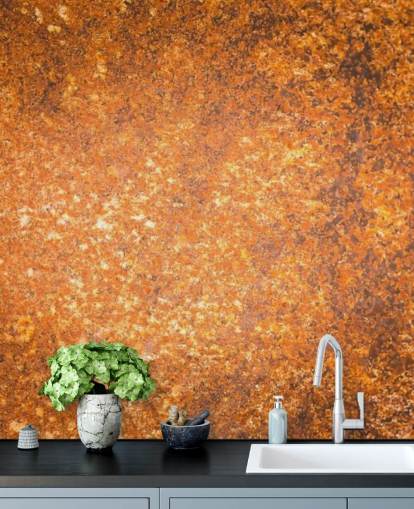 mural de papel pintado con textura superficial de cobre llamado Rust Surface para salas de estar y cocinas
