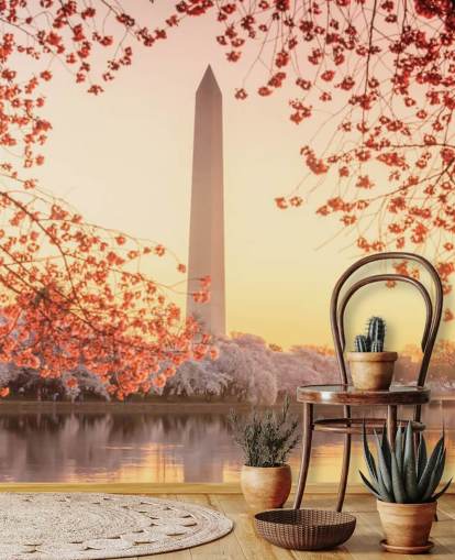 Washington Monument og Cherry Blossom vægmaleri
