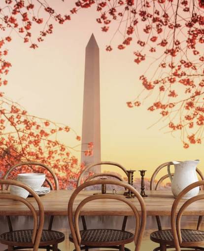 Mural Monumento a Washington y flor de cerezo