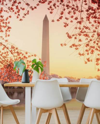 The Washington Monument and Cherry Blossom Mural