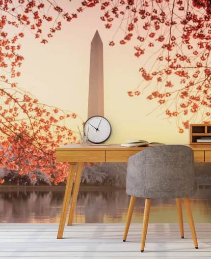 The Washington Monument and Cherry Blossom Mural