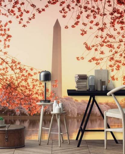 Mural Monumento a Washington y flor de cerezo