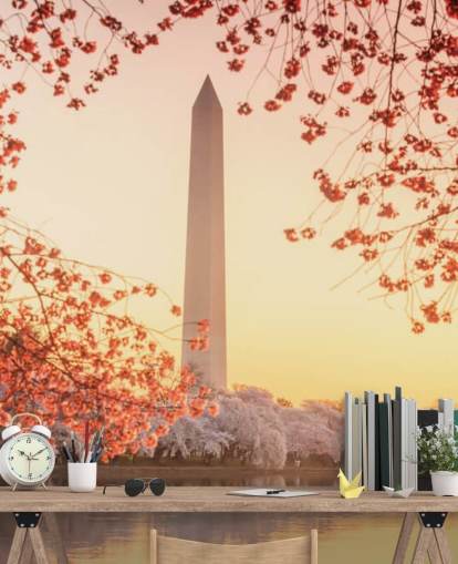 The Washington Monument and Cherry Blossom Mural