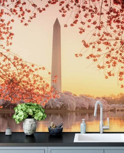 Het Washington Monument en de kersenbloesemmuurschildering