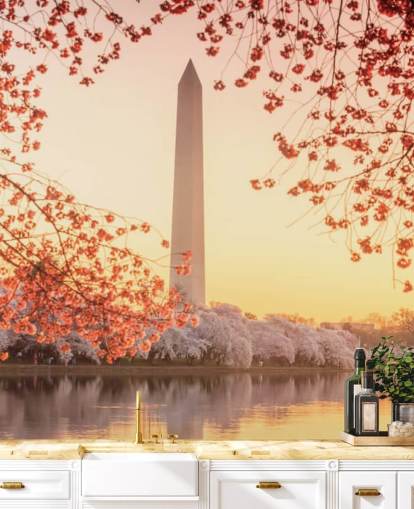 Mural Monumento a Washington y flor de cerezo Mural Monumento a Washington y flor de cerezo