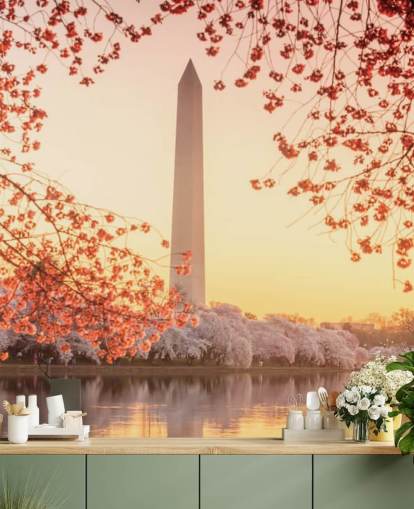 The Washington Monument and Cherry Blossom Mural