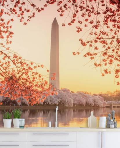 Washington Monument og Cherry Blossom vægmaleri