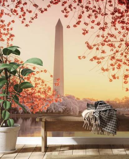 The Washington Monument and Cherry Blossom Mural