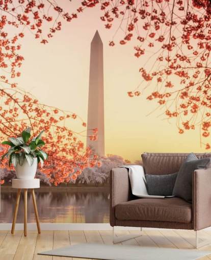 Washington Monument og Cherry Blossom vægmaleri