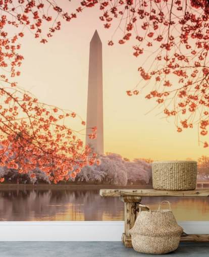 The Washington Monument and Cherry Blossom Mural