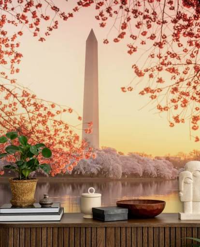 The Washington Monument and Cherry Blossom Mural