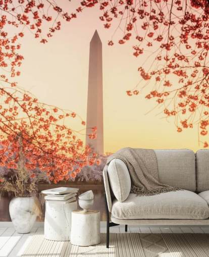 The Washington Monument and Cherry Blossom Mural