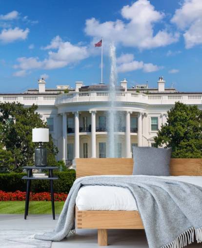la casa blanca con fuente fuera de papel tapiz