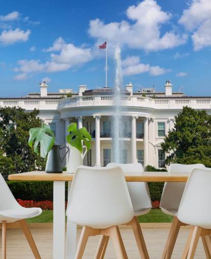 the white house with fountain outside wallpaper