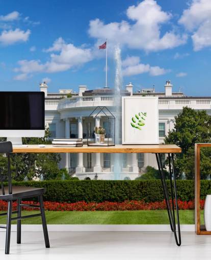 la casa blanca con fuente fuera de papel tapiz
