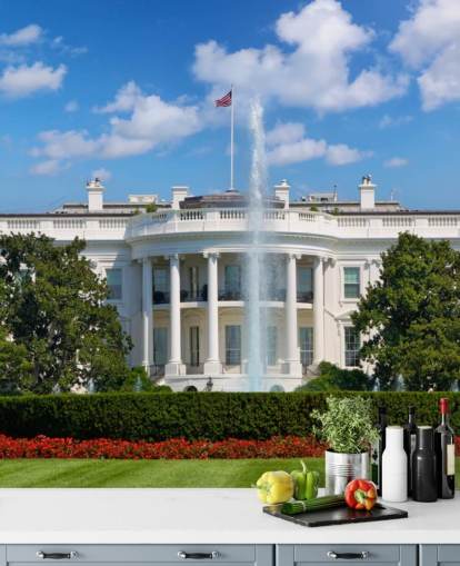 la casa blanca con fuente fuera de papel tapiz