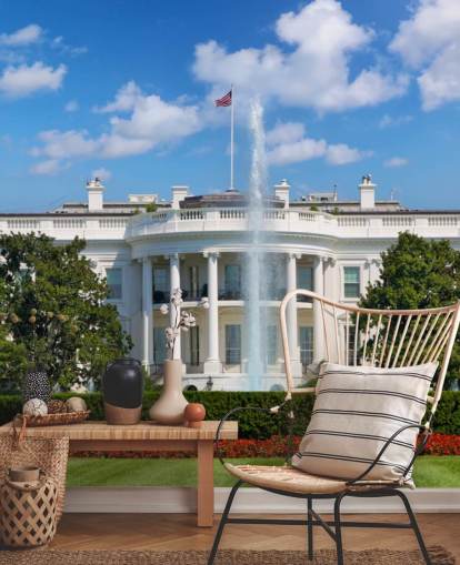 la casa blanca con fuente fuera de papel tapiz