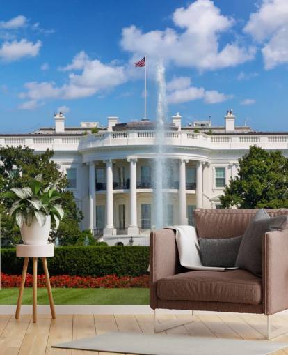 la casa blanca con fuente fuera de papel tapiz