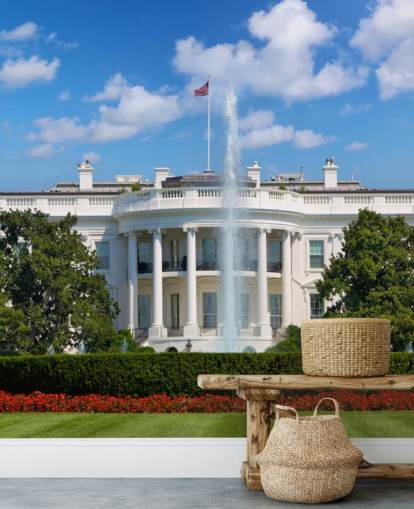 la casa blanca con fuente fuera de papel tapiz