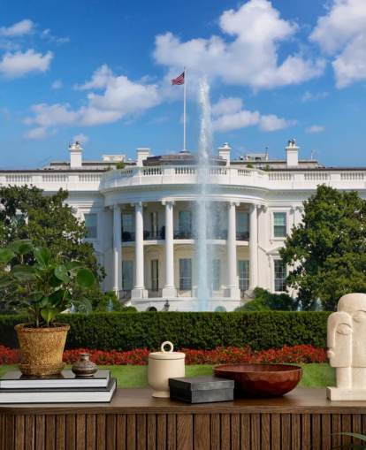 the white house with fountain outside wallpaper
