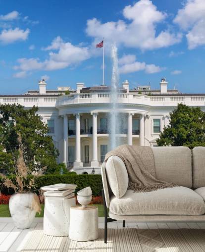 la casa blanca con fuente fuera de papel tapiz