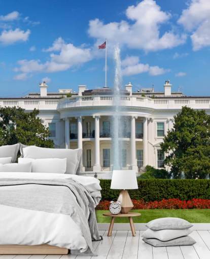 la casa blanca con fuente fuera de papel tapiz