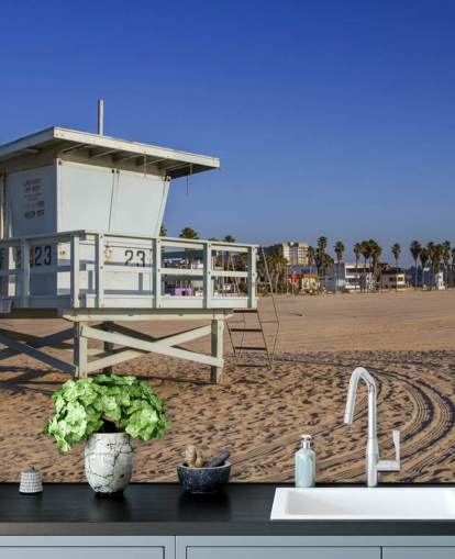 Beach White Lifeguard Hut Wall Mural