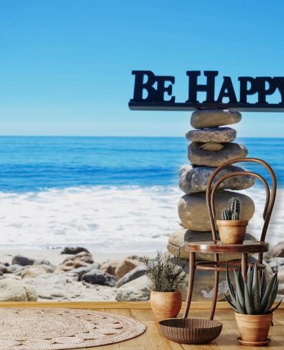 Sign Be Happy on balanced rocks Sign Be Happy on balanced rocks