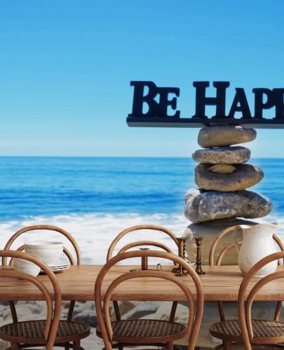 Sign Be Happy on balanced rocks