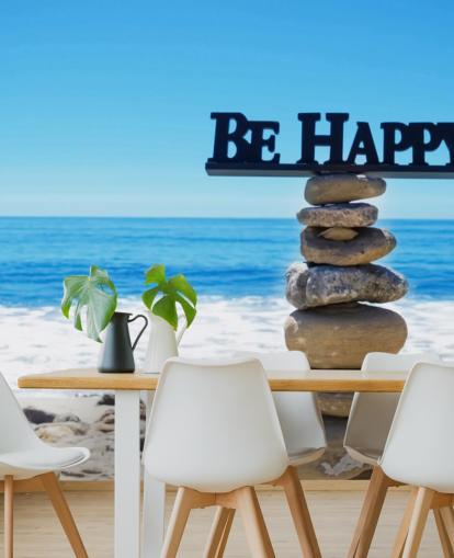 Sign Be Happy on balanced rocks Sign Be Happy on balanced rocks